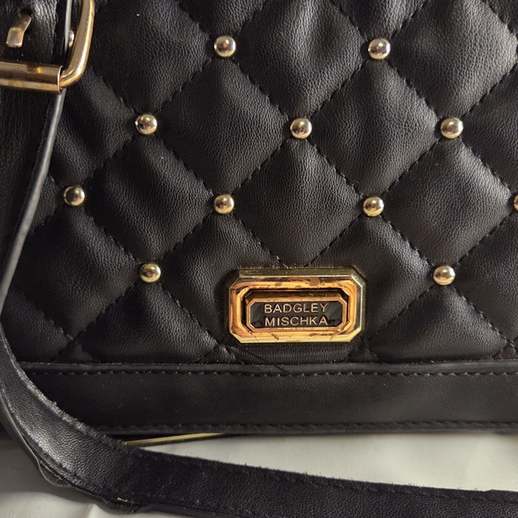 Badgley Mischka Quilted Stud Crossbody – Black & Gold Glam, Small but Bossy - Picture 4 of 13